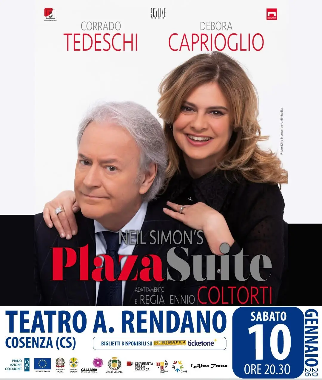 Corrado Tedeschi e Debora Caprioglio protagonisti di “Plaza Suite” al Rendano di Cosenza\n