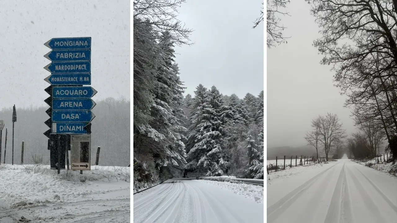 Ecco la neve! Le Serre vibonesi si svegliano sotto una coltre bianca. E non è finita: le previsioni meteo\n