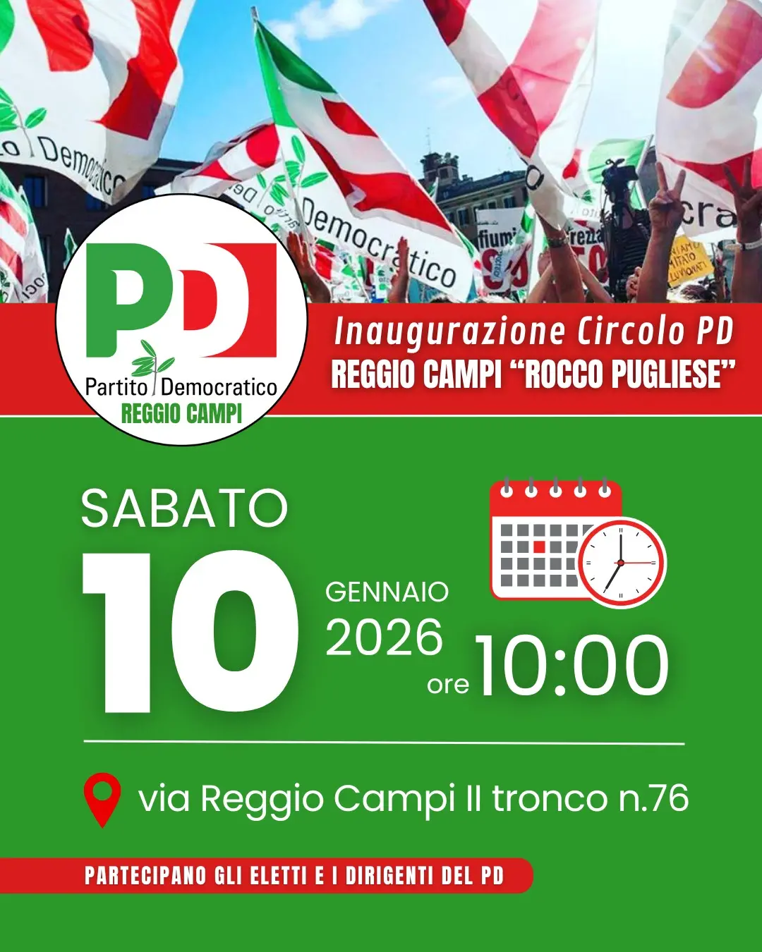 Sabato mattina l’inaugurazione del nuovo Circolo Pd di Reggio Campi “Rocco Pugliese”\n