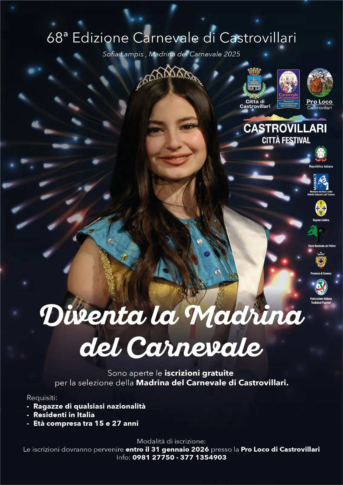 Carnevale di Castrovillari, al via la ricerca della madrina della 68esima edizione: incoronazione l’8 febbraio\n