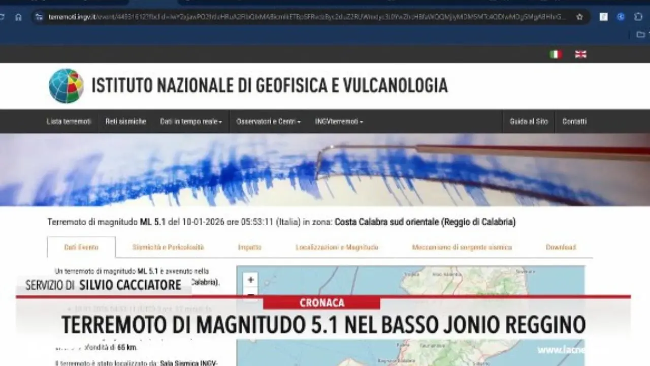 Terremoto di magnitudo 5.1 nel basso Jonio reggino