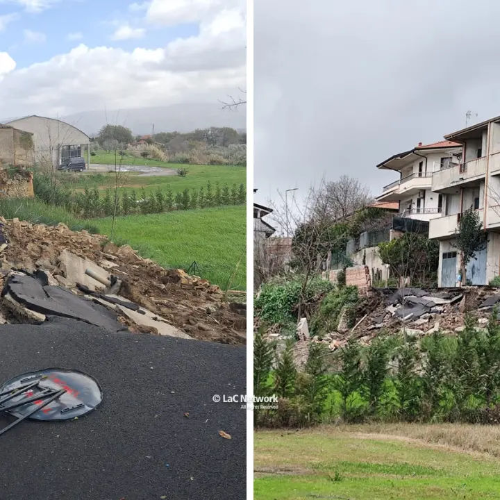 Maltempo, a Mileto crollano la strada e il muro di cinta dell'ex fabbrica di laterizi\n