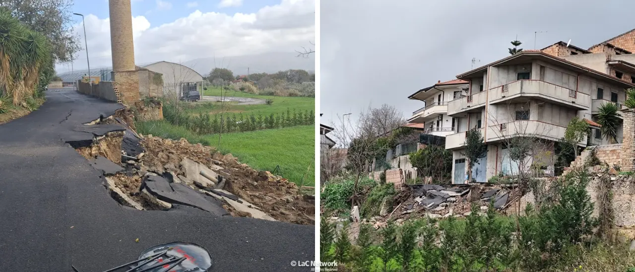 Maltempo, a Mileto crollano la strada e il muro di cinta dell'ex fabbrica di laterizi\n