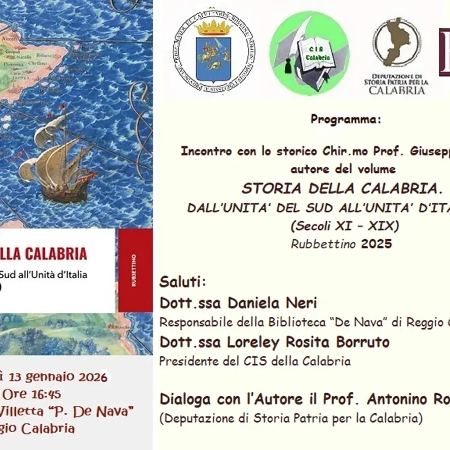 La “Storia della Calabria. Dall’Unità del Sud all’Unità d’Italia” al centro del prossimo incontro del Cis\u00A0\n