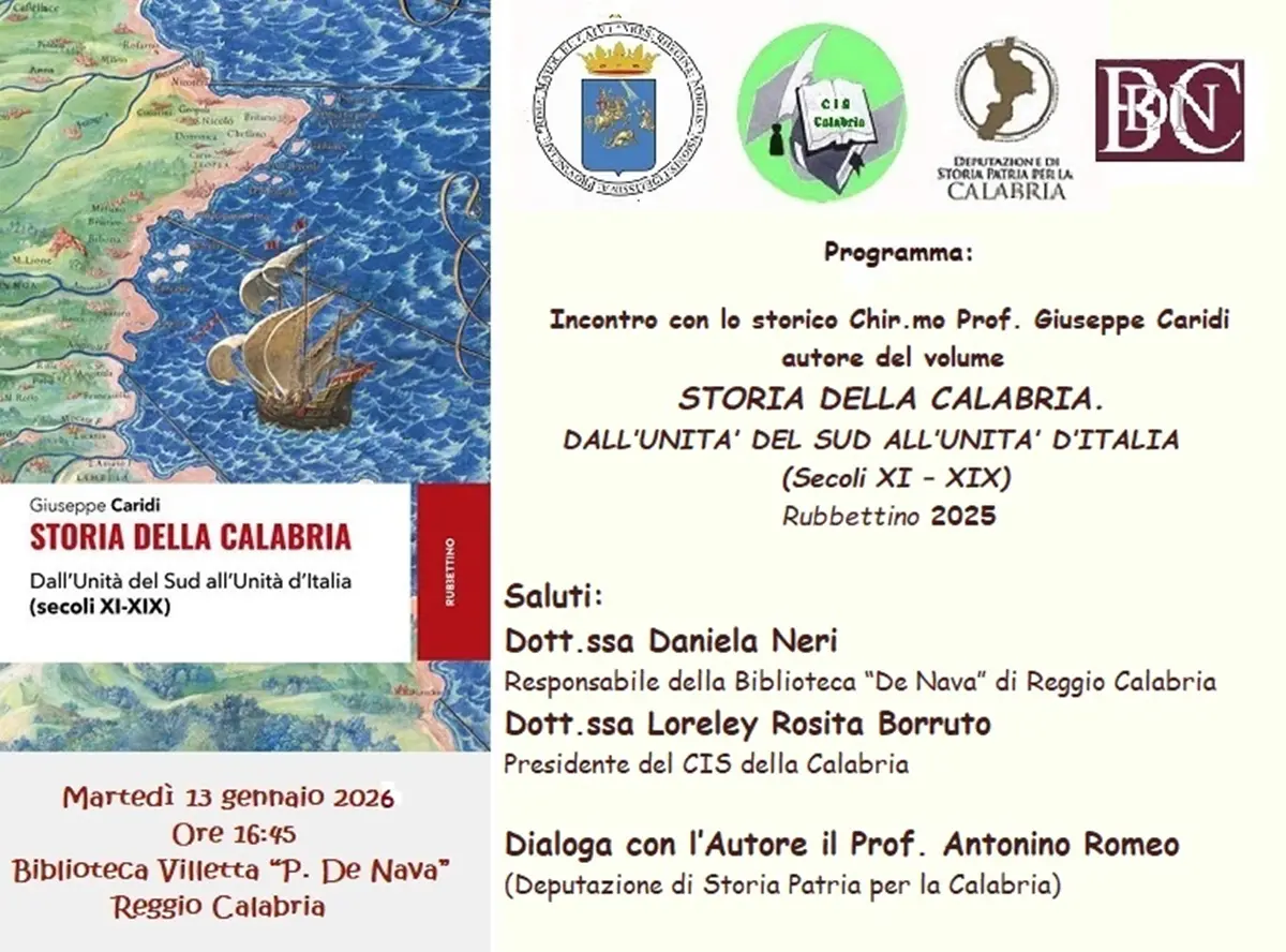 La “Storia della Calabria. Dall’Unità del Sud all’Unità d’Italia” al centro del prossimo incontro del Cis\u00A0\n