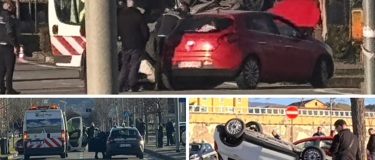 Incidente a Cosenza, due auto si scontrano e una si ribalta: tre feriti\n