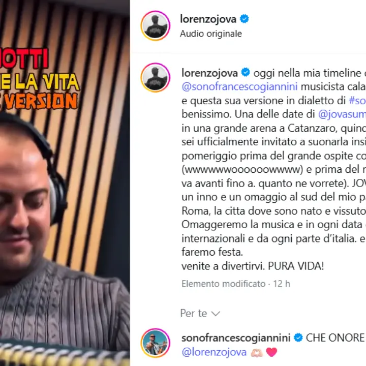Jovanotti scopre su Instagram il cantautore\u00A0calabrese Giannini: «Vieni al Jova Summer Party di Catanzaro»\n