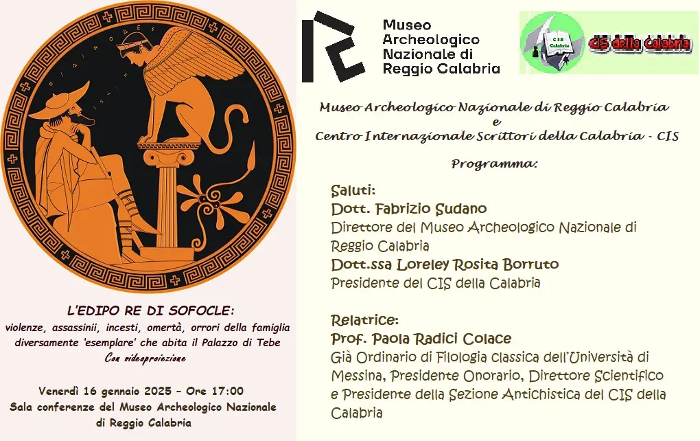 Reggio, al Museo\u00A0Archeologico Nazionale la conferenza\u00A0“L’Edipo Re di Sofocle”\n