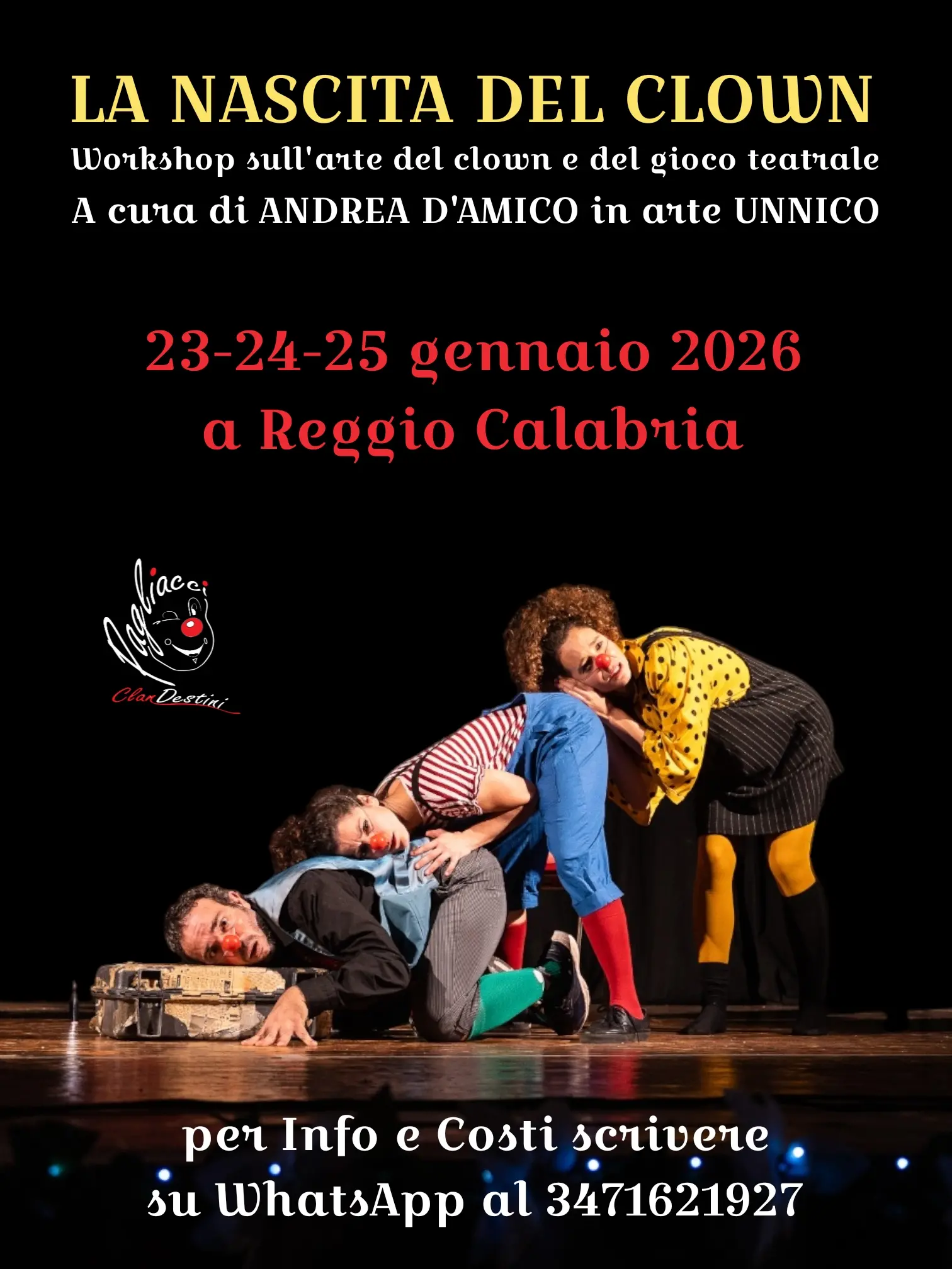A Reggio\u00A0dal 23 al 25 gennaio workshop dedicato\u00A0all’arte del clown e al gioco teatrale\n