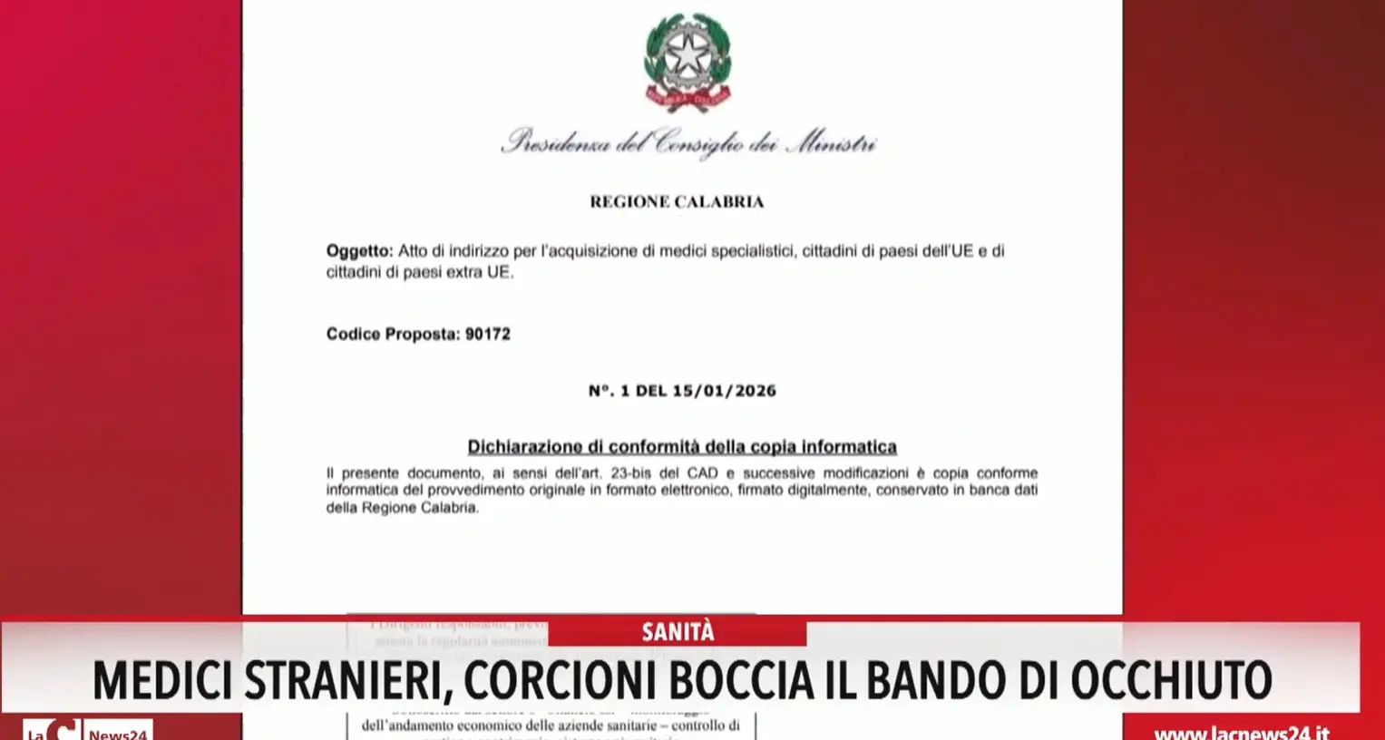 Medici stranieri, Corcioni boccia il bando di Occhiuto