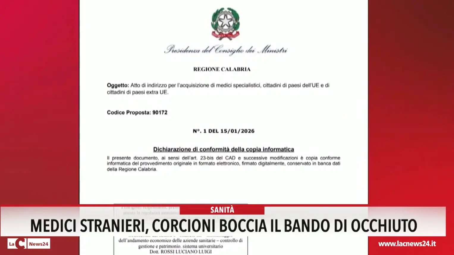 Medici stranieri, Corcioni boccia il bando di Occhiuto