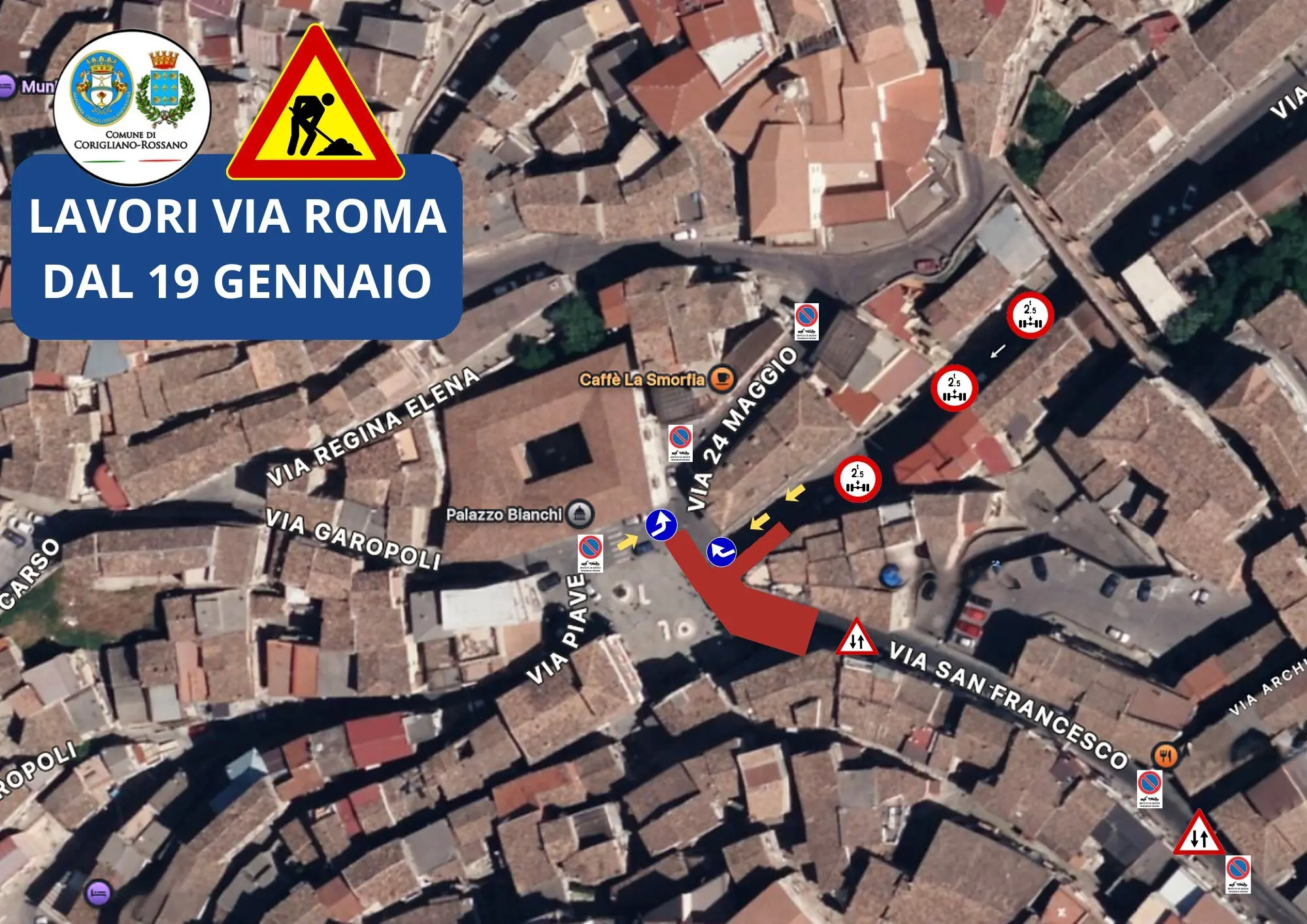 Corigliano, al via i lavori al crocevia di via Roma: cambia la circolazione\n