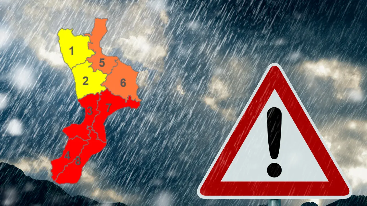 <p>Nel riquadro il bollettino previsto per la giornata di oggi: passa in allerta rossa anche il Vibonese, cos&igrave; come l'area del Lametino</p>\\n