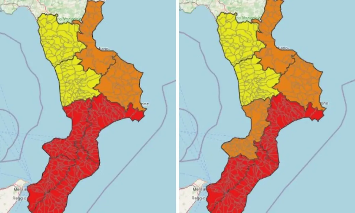 Nella cartina a sinistra il bollettino aggiornato per la giornata di oggi; nella cartina a destra le prescrizioni in vigore dalla mezzanotte in poi