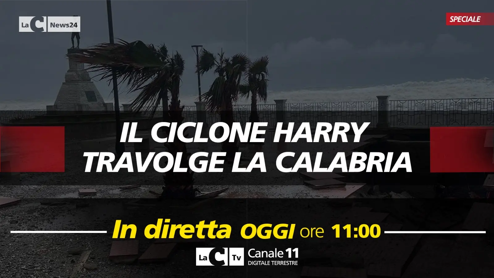 Calabria piegata dal maltempo, tutti gli aggiornamenti sul ciclone Harry nell’edizione straordinaria del tg alle ore 11 su LaC Tv\n