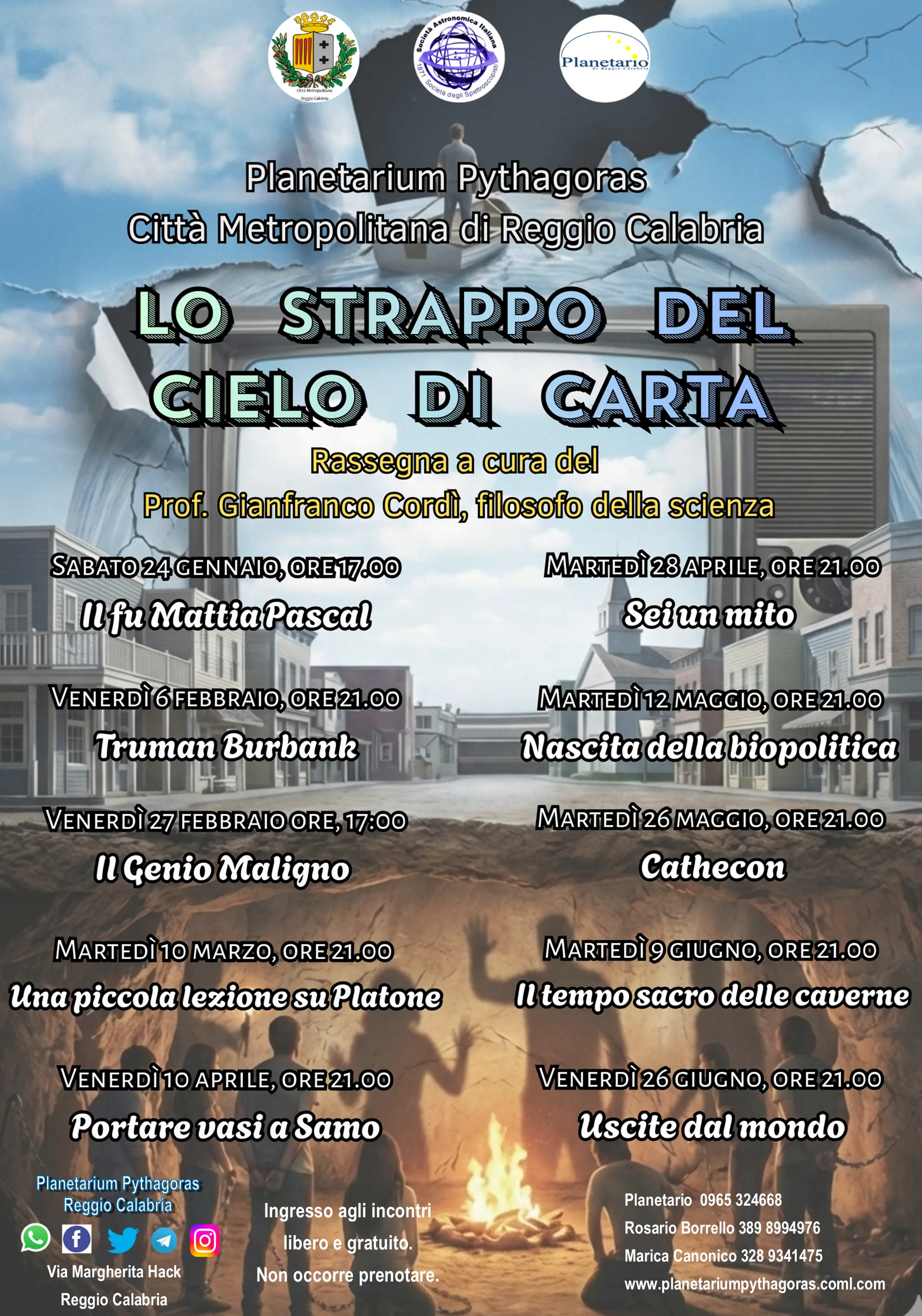 Al Planetarium Pythagoras\u00A0“Lo strappo del cielo di carta”, rassegna a cura del Professor Gianfranco Cordì\u00A0\n