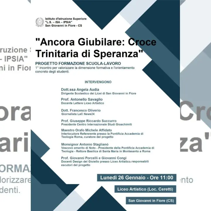 San Giovanni in Fiore, il Liceo Artistico presenta\u00A0il progetto per la realizzazione dell’opera “Ancora Giubilare: Croce Trinitaria di Speranza”