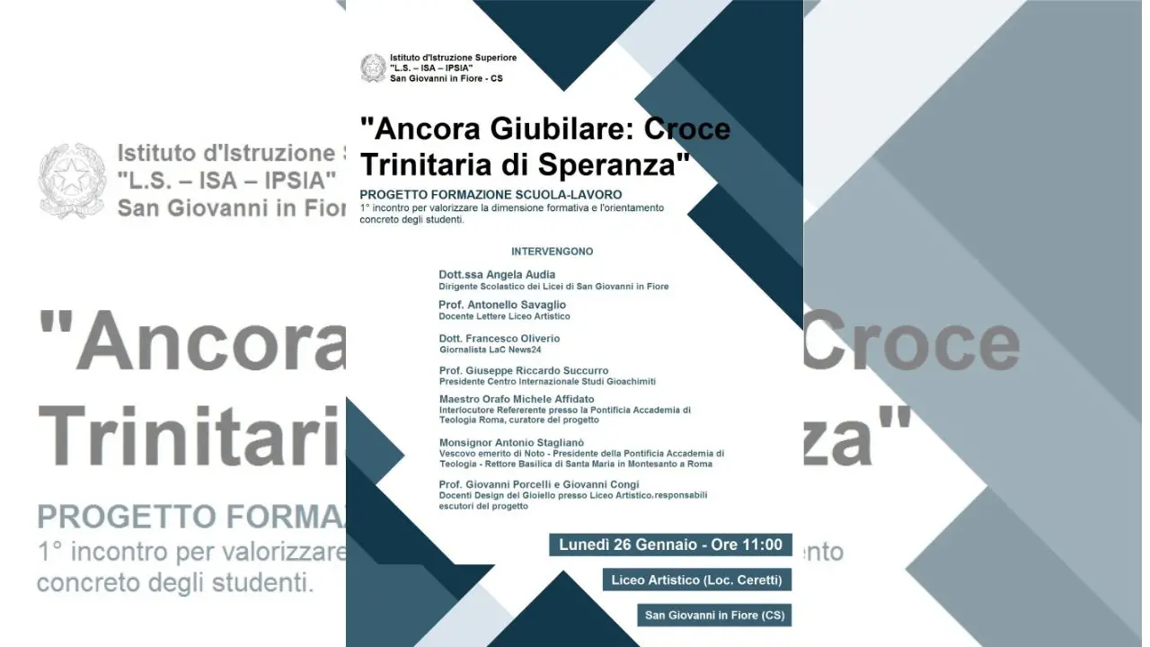 San Giovanni in Fiore, il Liceo Artistico presenta\u00A0il progetto per la realizzazione dell’opera “Ancora Giubilare: Croce Trinitaria di Speranza”