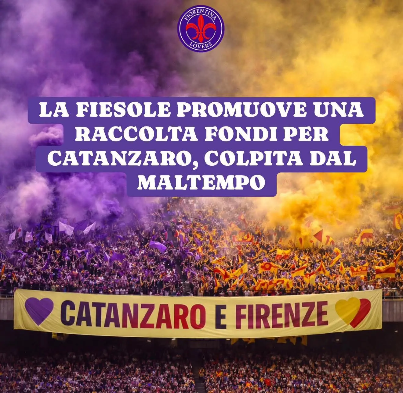 La Curva Fiesole lancia una raccolta fondi per aiutare la popolazione catanzarese colpita dal maltempo\n