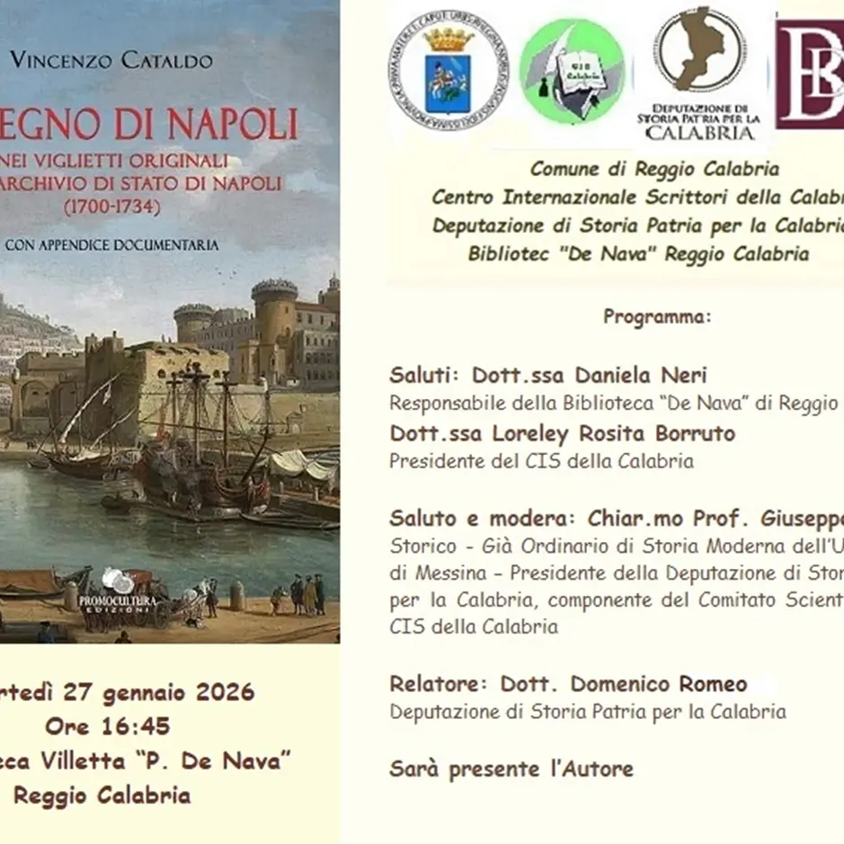 Il Regno di Napoli nei Viglietti originali dell’Archivio di Stato: a Reggio\u00A0l’incontro con lo scrittore Vincenzo Cataldo\n
