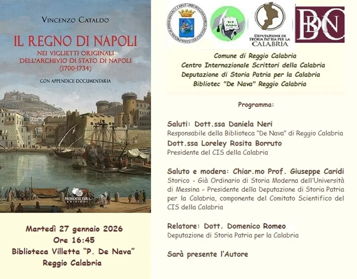 Il Regno di Napoli nei Viglietti originali dell’Archivio di Stato: a Reggio\u00A0l’incontro con lo scrittore Vincenzo Cataldo\n