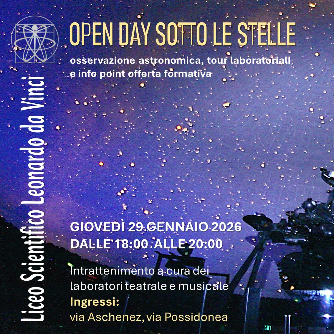 Reggio, il 29 gennaio al Da Vinci l’Open Day sotto le stelle\n