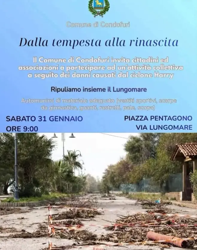 L’iniziativa del\u00A0Comune di Condofuri per la pulizia del lungomare dopo i danni causati dal maltempo\n