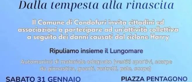 L’iniziativa del\u00A0Comune di Condofuri per la pulizia del lungomare dopo i danni causati dal maltempo\n