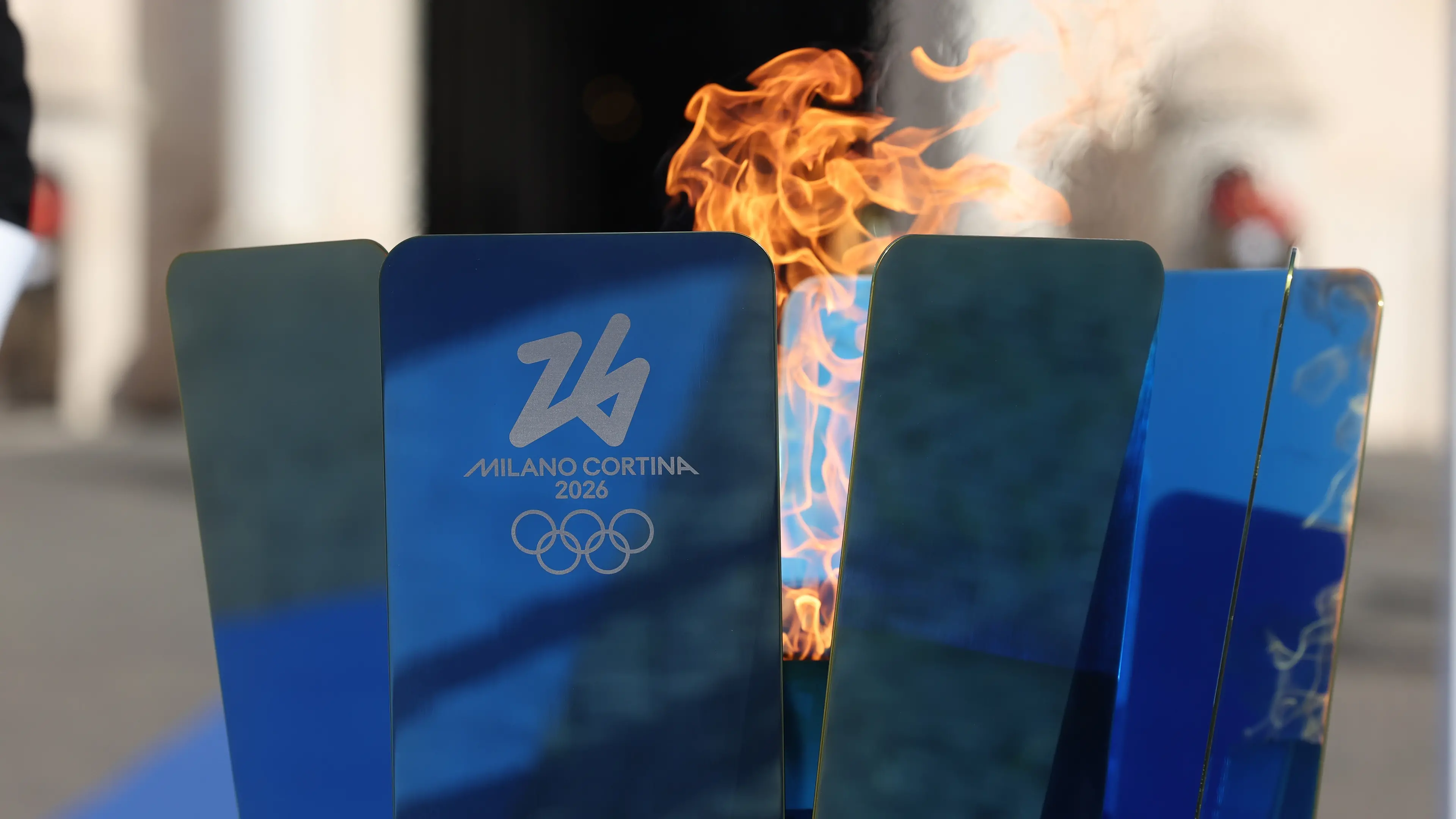 Rome, Italy - December 5, 2025: The flame of the Olympic brazier in Quirinale Square. At the Quirinale Palace, President Sergio Mattarella and Prime Minister Giorgia Meloni inaugurated the Milan Cortina 2026 Olympic Torch Relay, officially launching the countdown to Italy\\'s Winter Games. The ceremony highlighted tradition, national pride, and the global meaning of the Olympic flame.