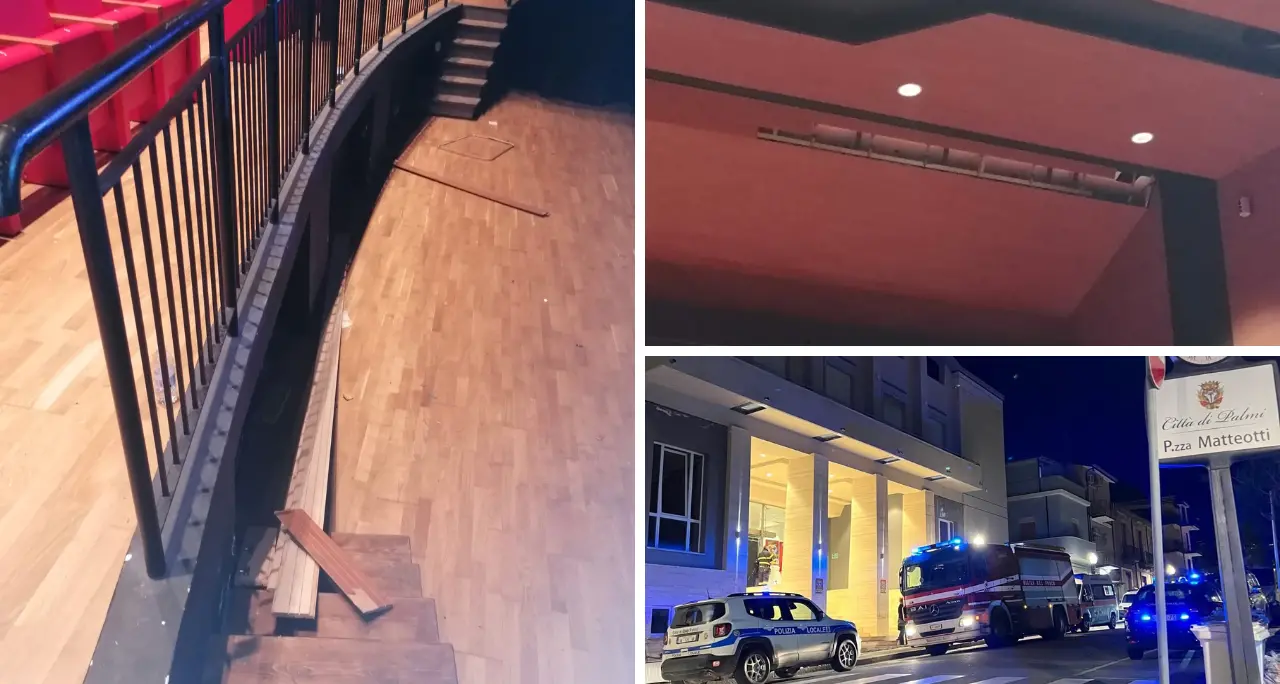 Paura al teatro Manfroce di Palmi, crollo di parte del soffitto: alcuni feriti\n
