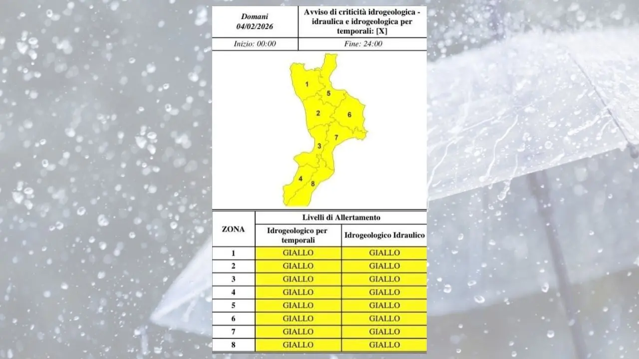 Riecco il maltempo, domani allerta gialla in provincia di Cosenza\n