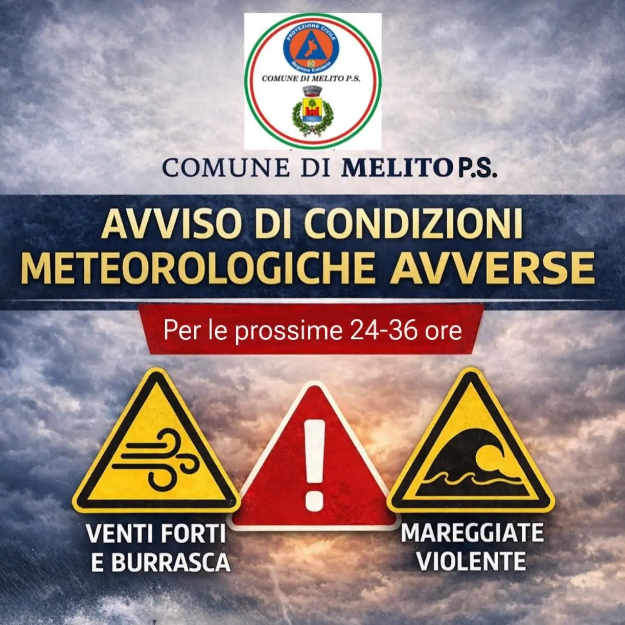 Previsto vento forte e mareggiate, le raccomandazioni alla cittadinanza dal Comune di Melito Porto Salvo\n