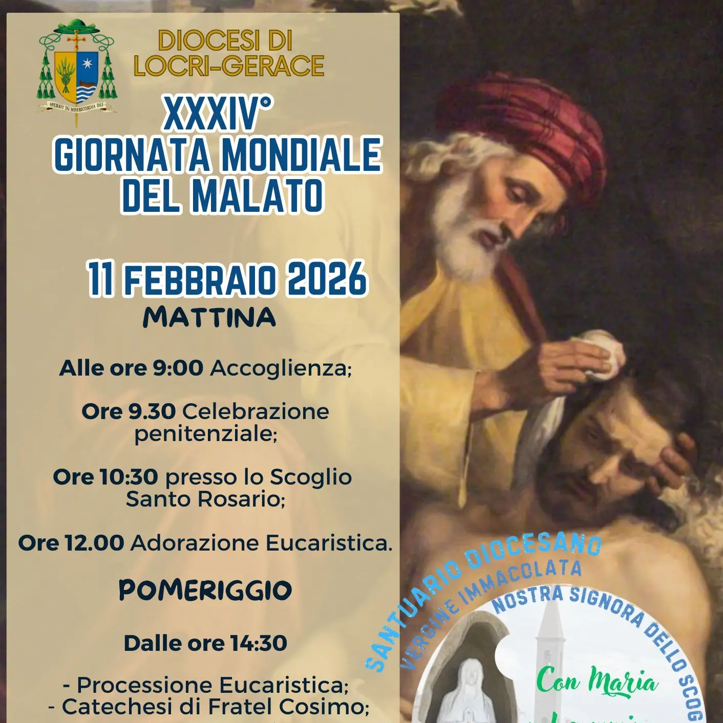 Giornata mondiale del malato: fedeli in preghiera al Santuario dello Scoglio\n