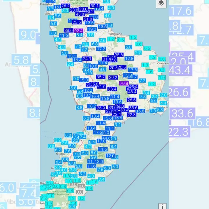 Provincia di Cosenza\u00A0nella morsa del maltempo: piogge intense e vento fino a 145 km/h\n