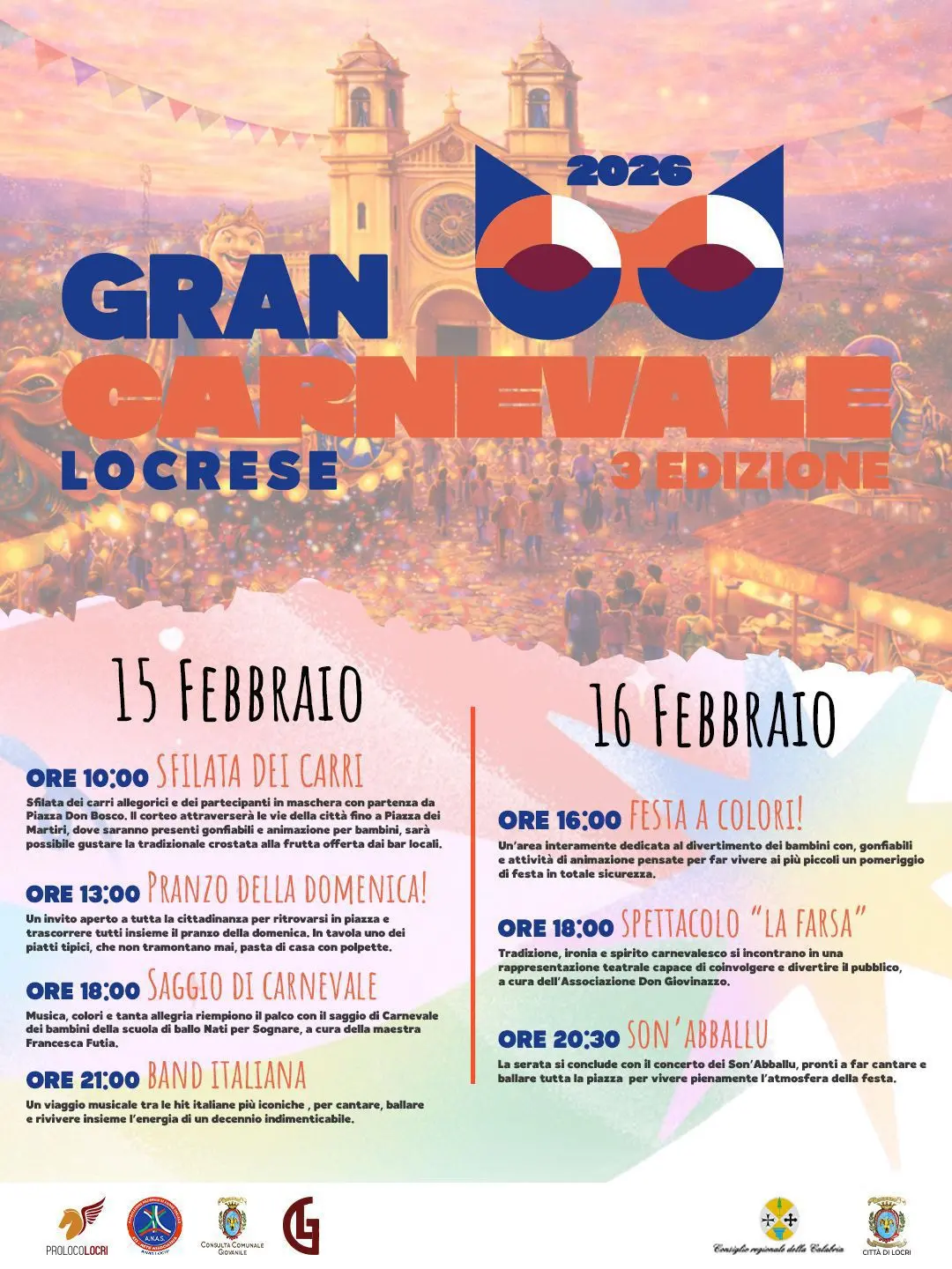 Locri si colora per il Gran Carnevale 2026: sfilate, musica e sapori della tradizione in Piazza dei Martiri\n