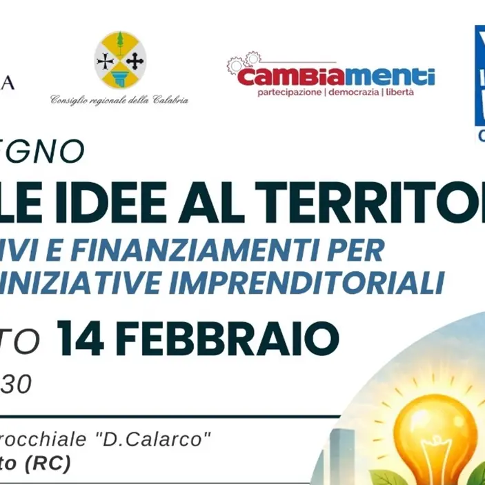 “Dalle idee al territorio”: a San Roberto un convegno su incentivi e finanziamenti per le nuove iniziative imprenditoriali\n