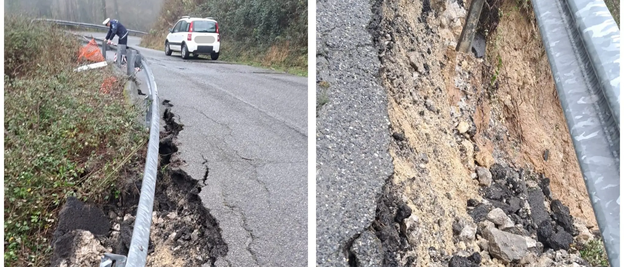 Paura a Sant’Agata\u00A0di Esaro, frana sulla strada provinciale: si stacca un pezzo di asfalto\n