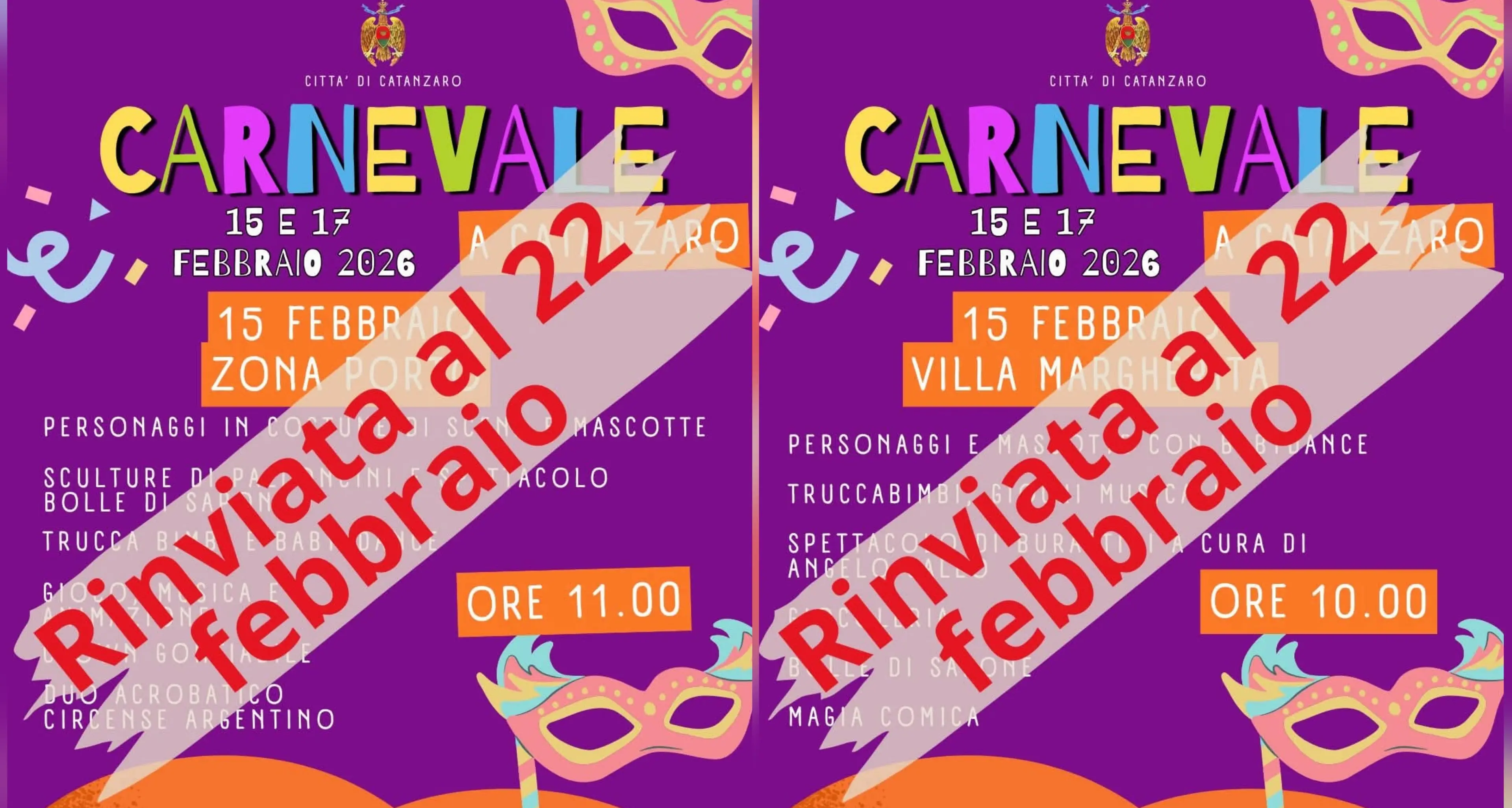 Carnevale a Catanzaro, il maltempo ferma la festa: rinvio al 22 febbraio\n