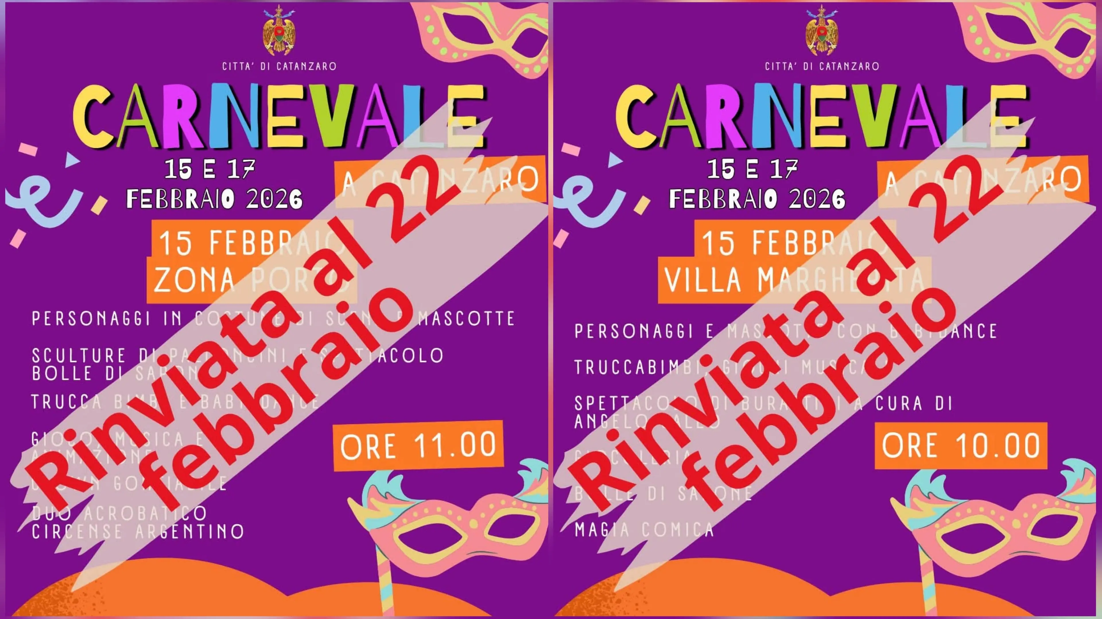 Carnevale a Catanzaro, il maltempo ferma la festa: rinvio al 22 febbraio\n