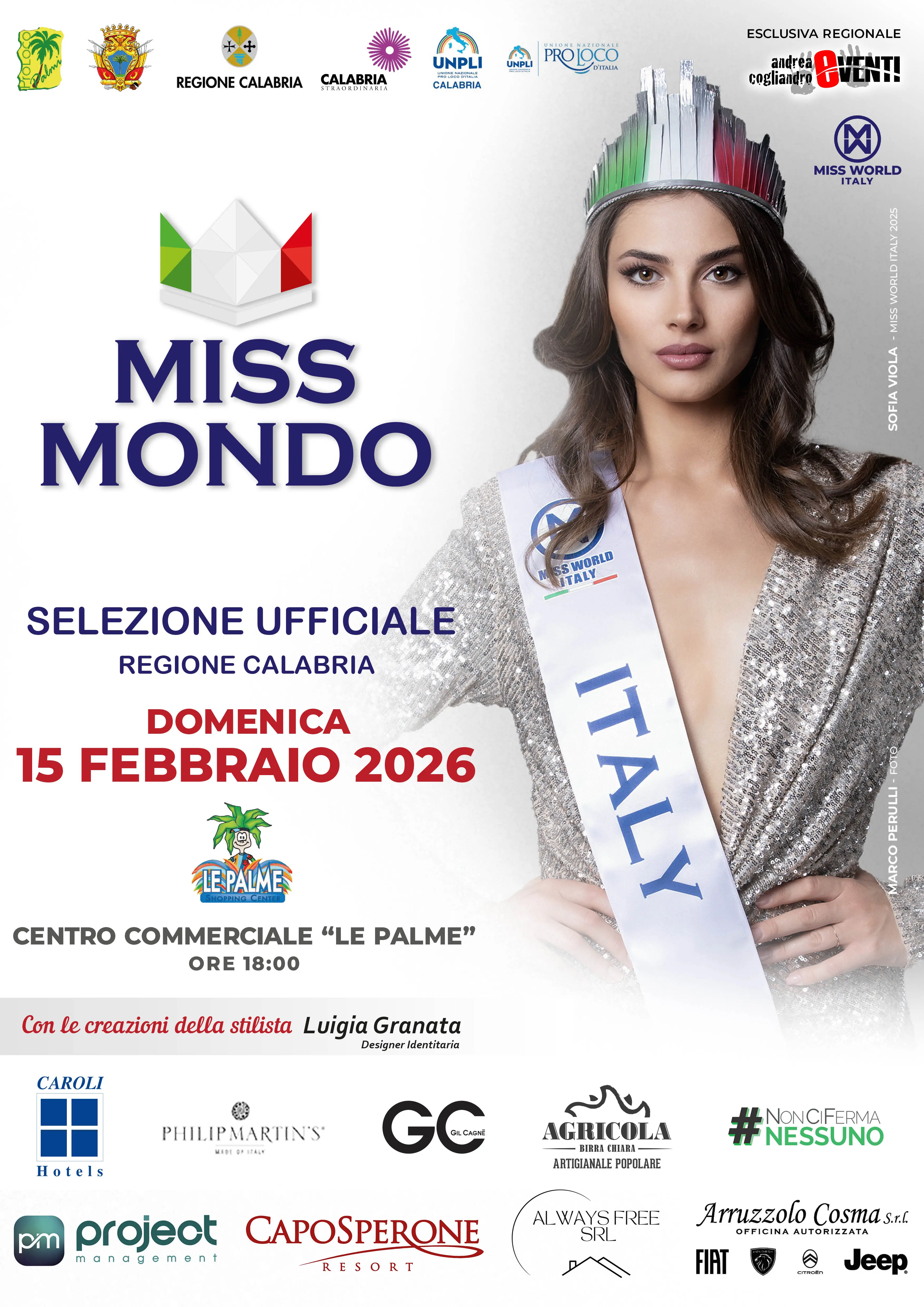 Miss Mondo Calabria 2026: domenica 15 febbraio la prossima selezione al Centro Commerciale “Le Palme”\n