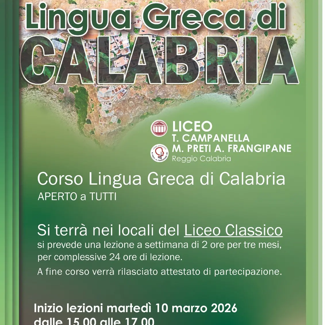 Reggio, corso di greco di Calabria al liceo classico \"T. Campanella\"\n