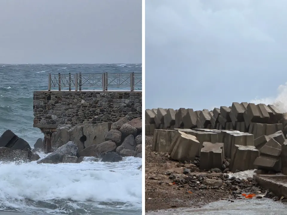Pizzo, la mareggiata si “mangia” ancora il molo Pizzapundi e danneggia la barriera frangiflutti delle polemiche