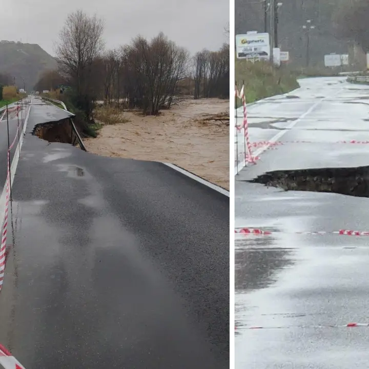 Zumpano, il Crati spacca la provinciale: clienti fatti evacuare dai negozi