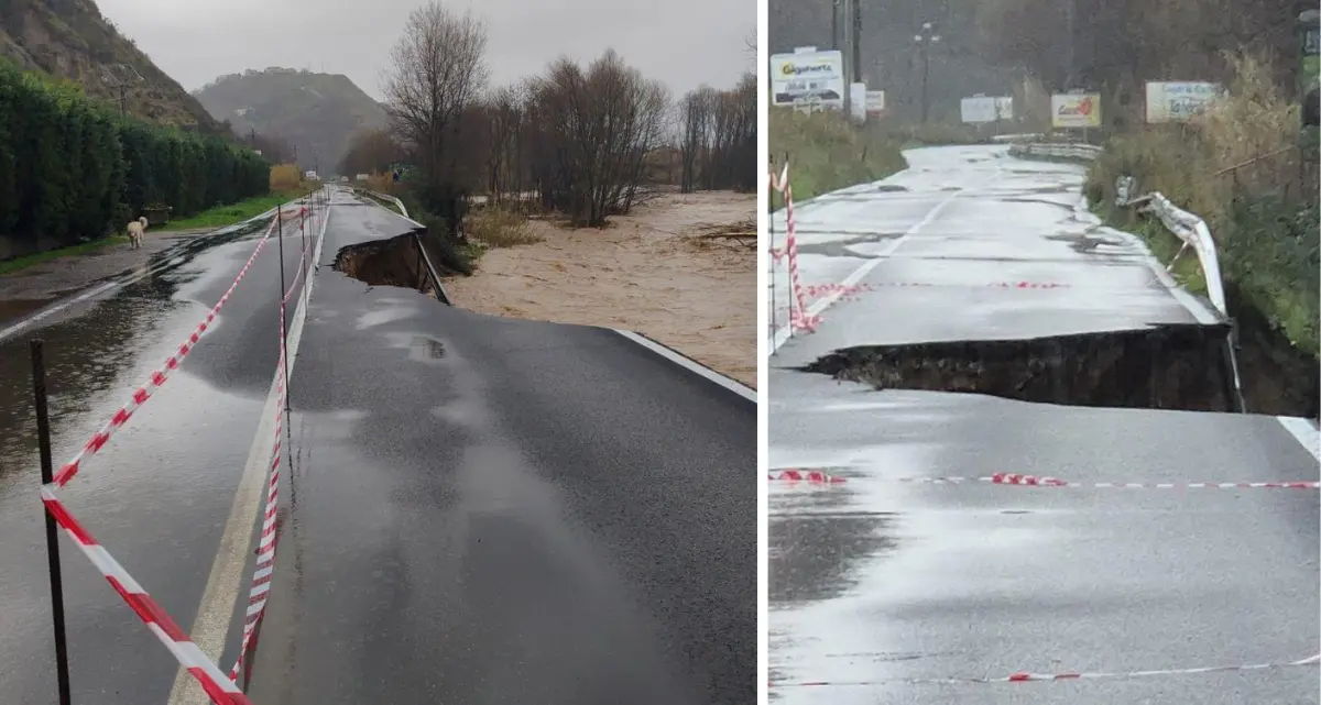 Zumpano, il Crati spacca la provinciale: clienti fatti evacuare dai negozi