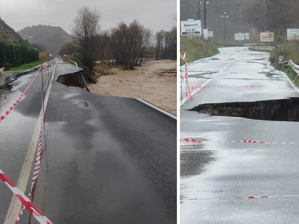 Zumpano, il Crati spacca la provinciale: clienti fatti evacuare dai negozi