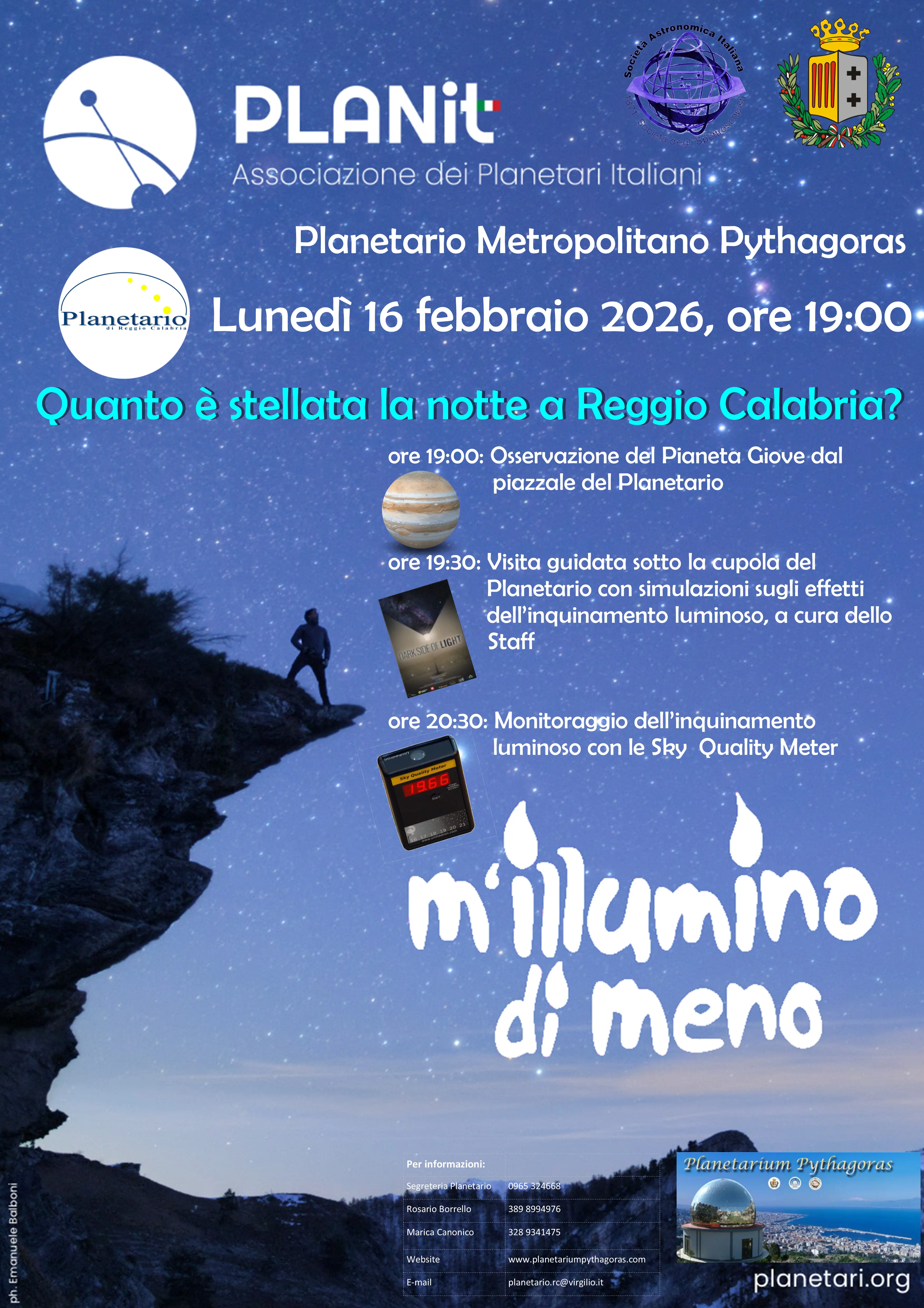 Reggio, il 16 febbraio\u00A0“M’Illumino di Meno” al Planetario Pythagoras\n