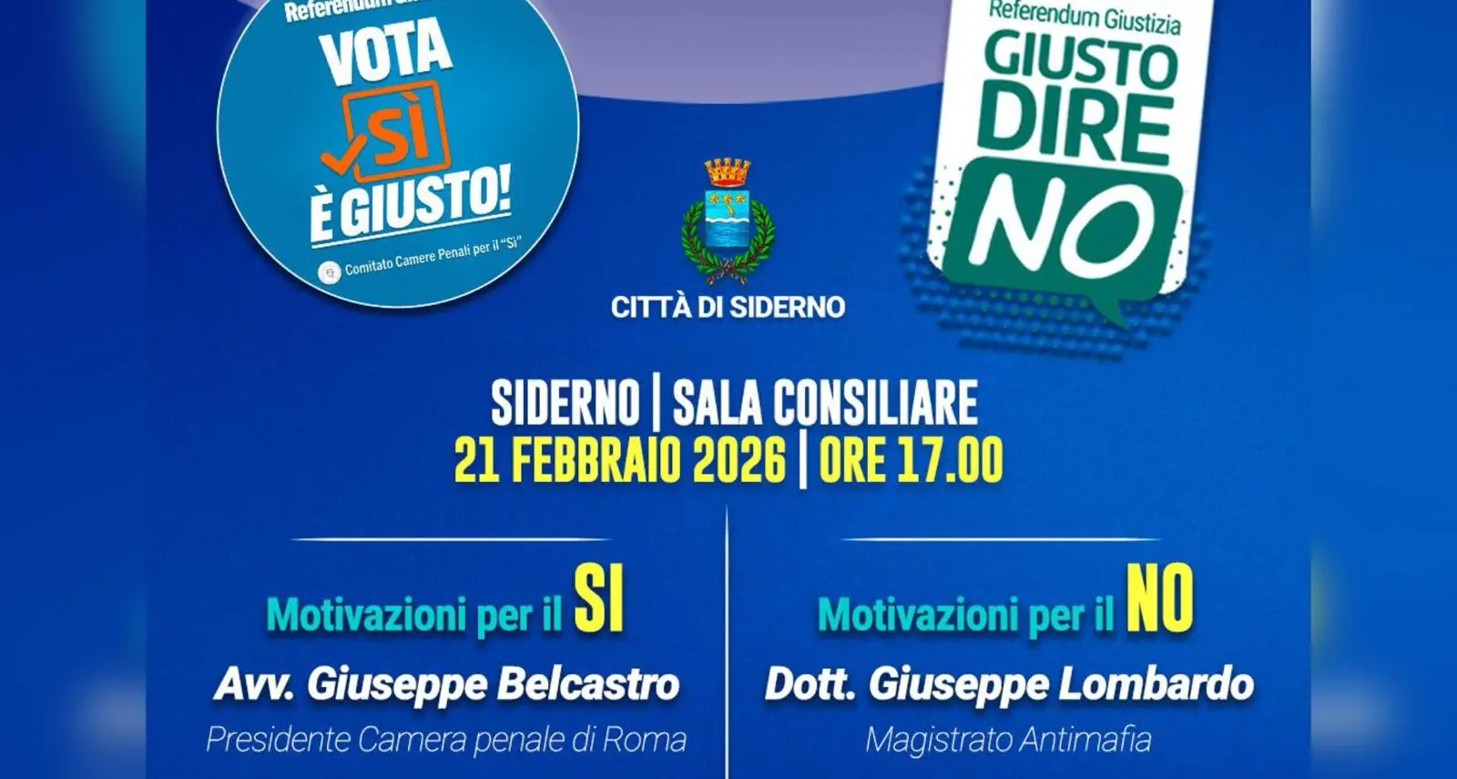 Referendum sulla Giustizia, sabato 21 esperti a confronto nella sala consiliare di Siderno\n