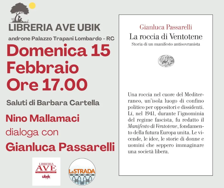 Reggio,\u00A0presentazione del volume “La roccia di Ventotene” di Gianluca Passarelli presso la libreria Ave\n