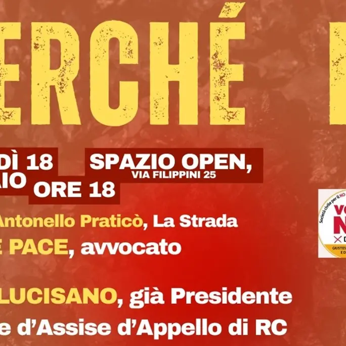 “Perché No”, a Reggio\u00A0domani incontro pubblico allo Spazio Open\n