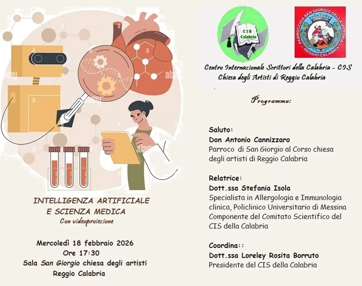 Intelligenza artificiale e scienza medica, domani l’incontro presso la\u00A0Chiesa degli Artisti di Reggio\u00A0\n